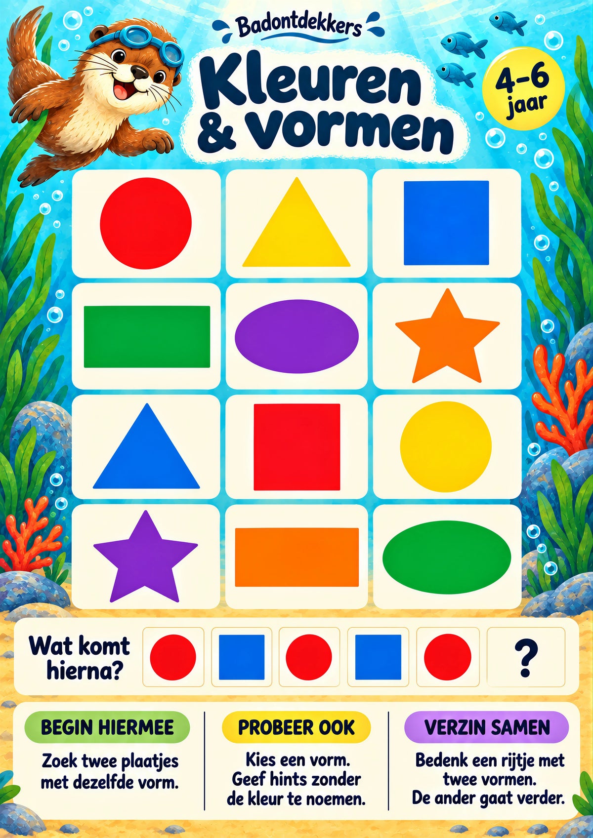 Kleuren & vormen voor 4–6 jaar, waterbestendige A3-badposter