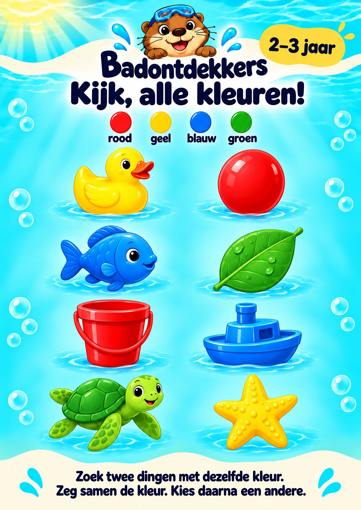 Kijk, alle kleuren! voor 2–3 jaar, waterbestendige A3-badposter